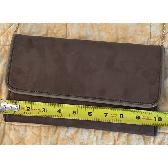 Lulus Clutch Purse Crossbody Brown Faux Suede Foldover Removable Chain Strap NWT - Picture 7 of 8